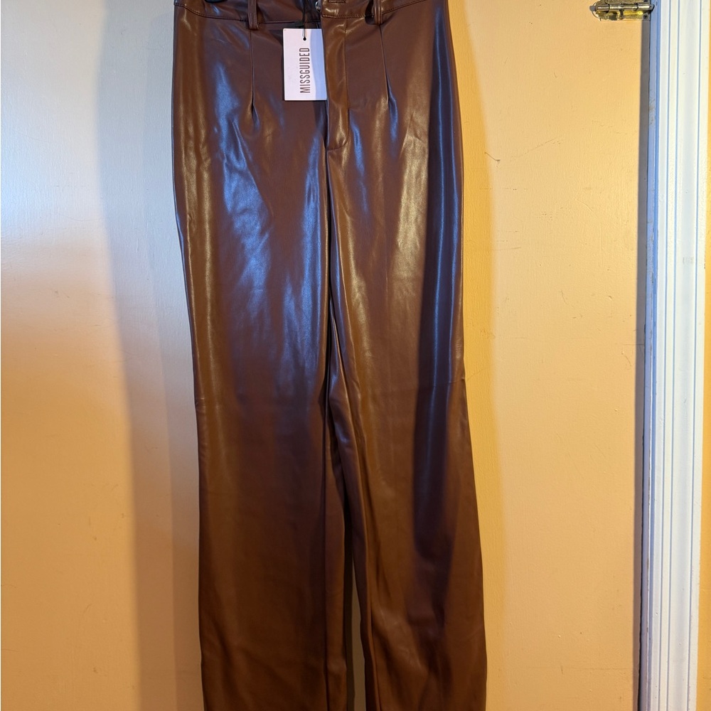 NWT Missguided Brown vegan Leather  Pants size 6
